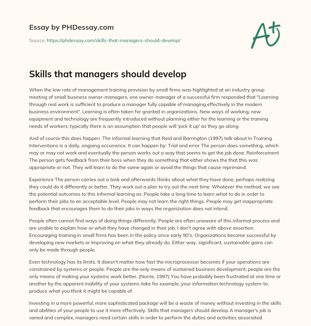 Skills that managers should develop essay