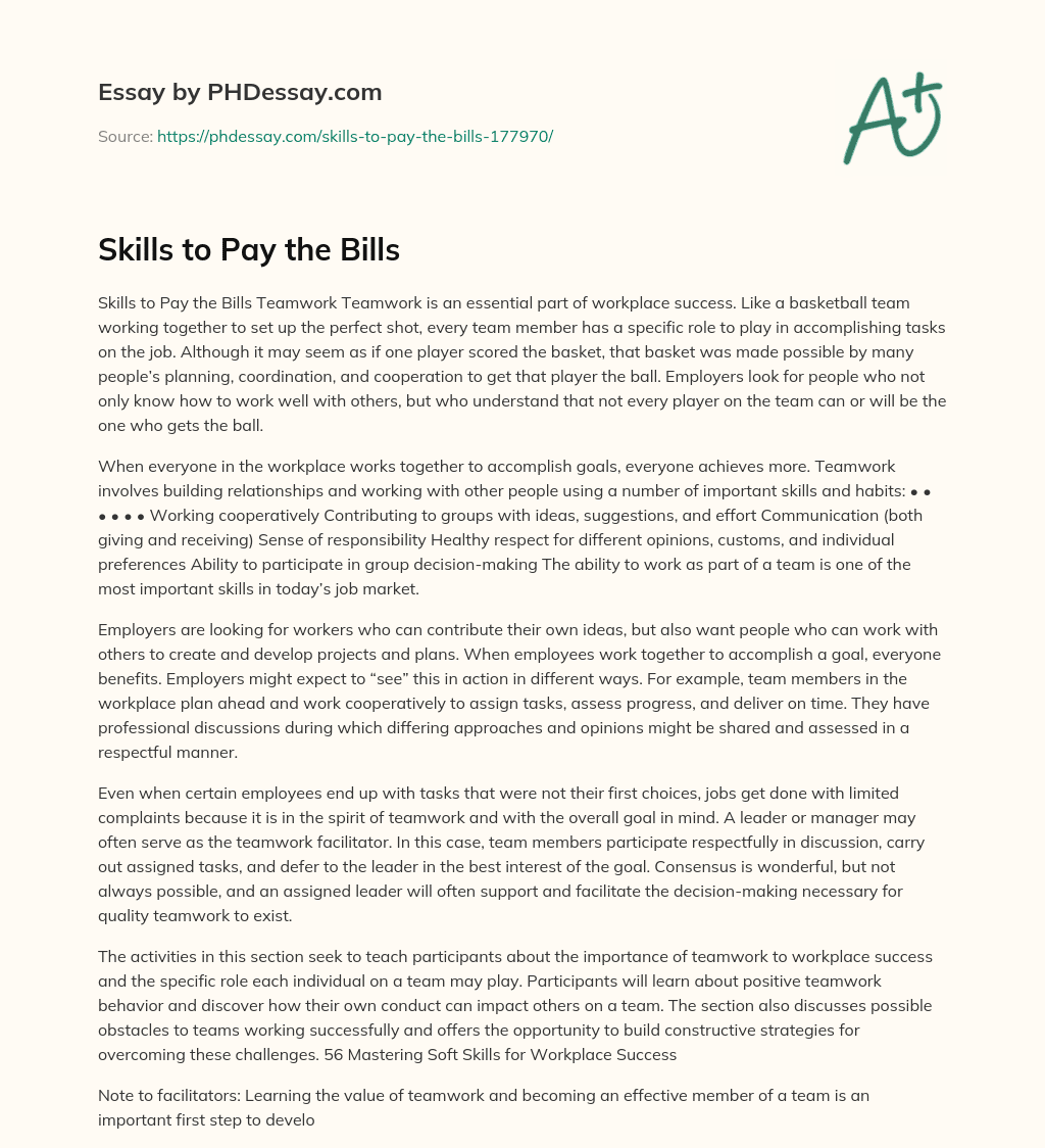 Skills to Pay the Bills essay
