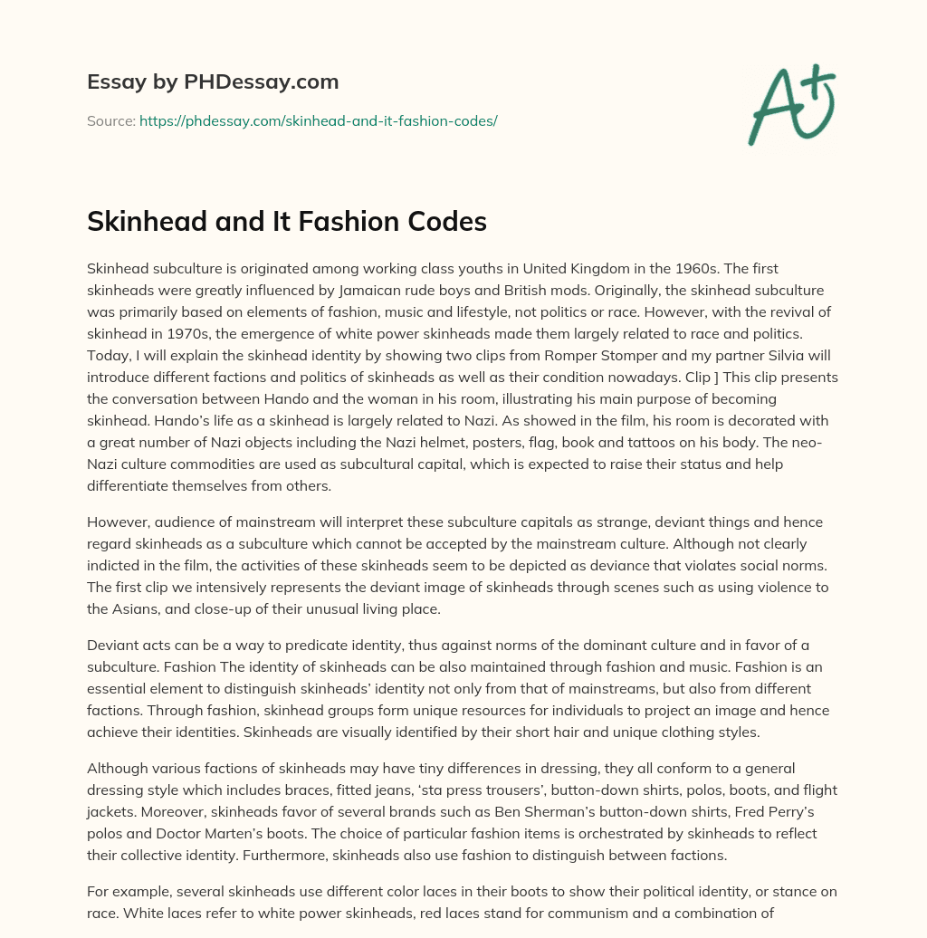 Skinhead and It Fashion Codes essay