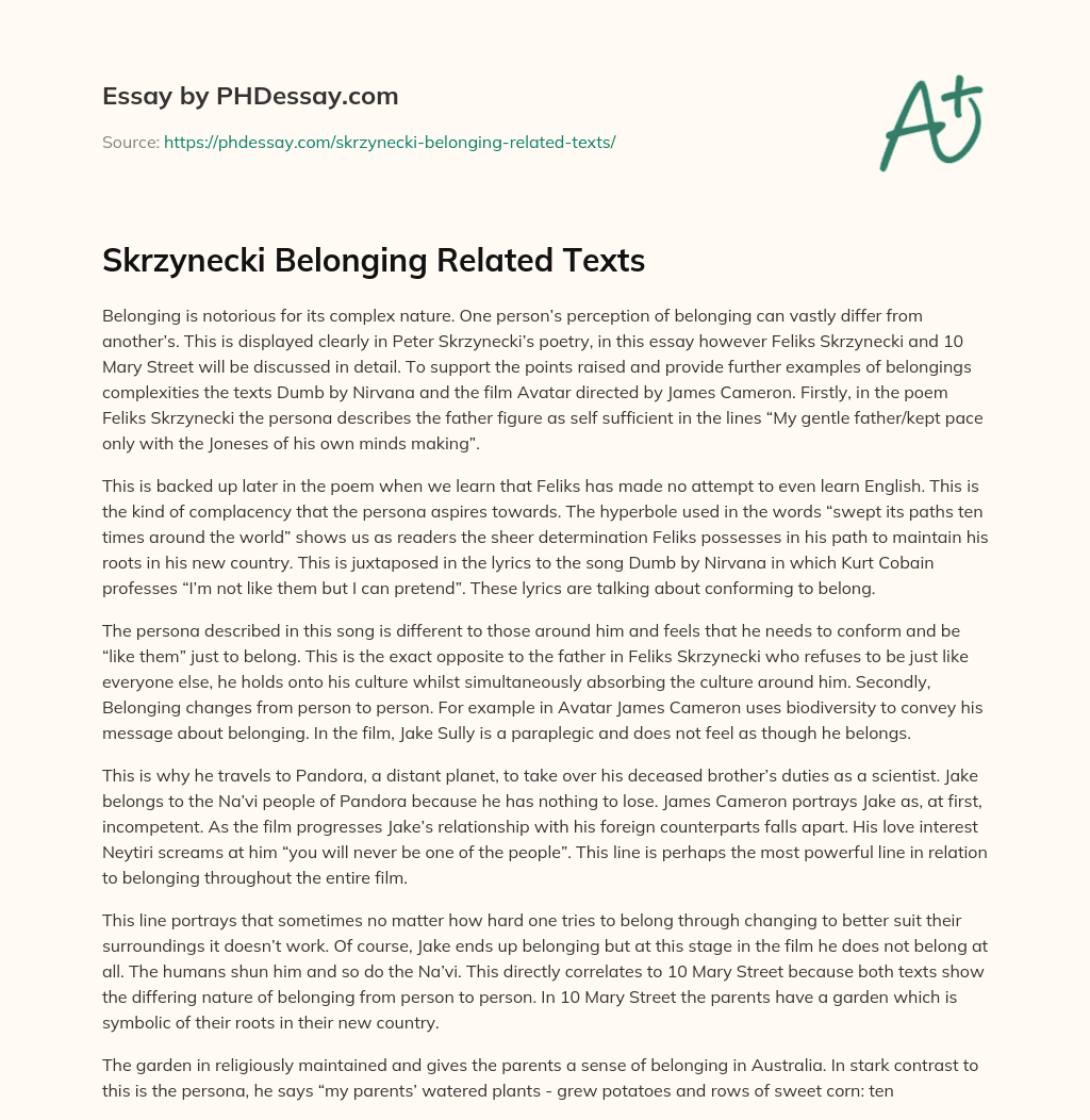 Skrzynecki Belonging Related Texts essay