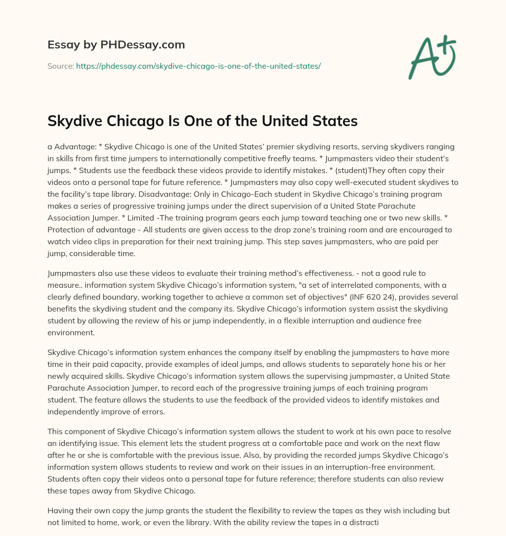 Skydive Chicago Is One of the United States essay