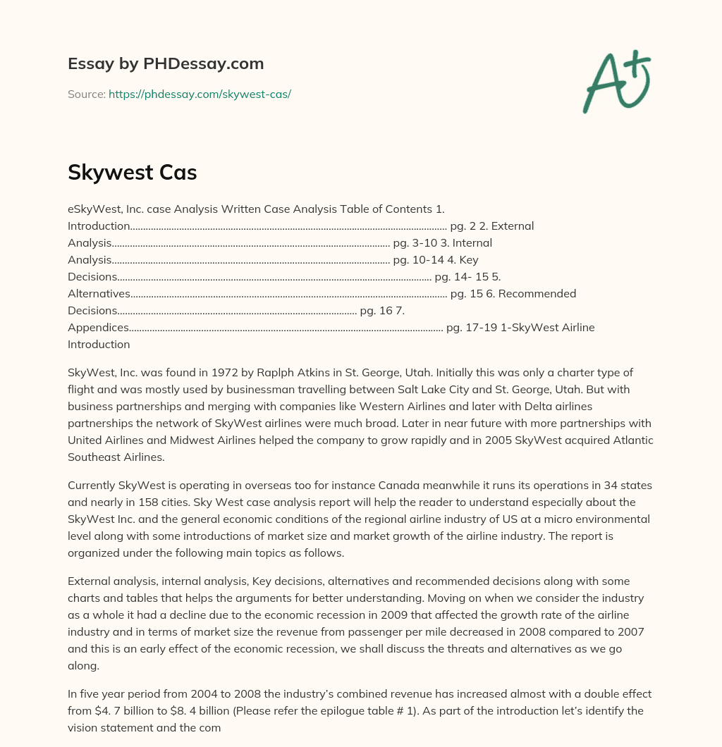 SkyWest’s Growth and Expansion through Partnerships and Acquisitions essay