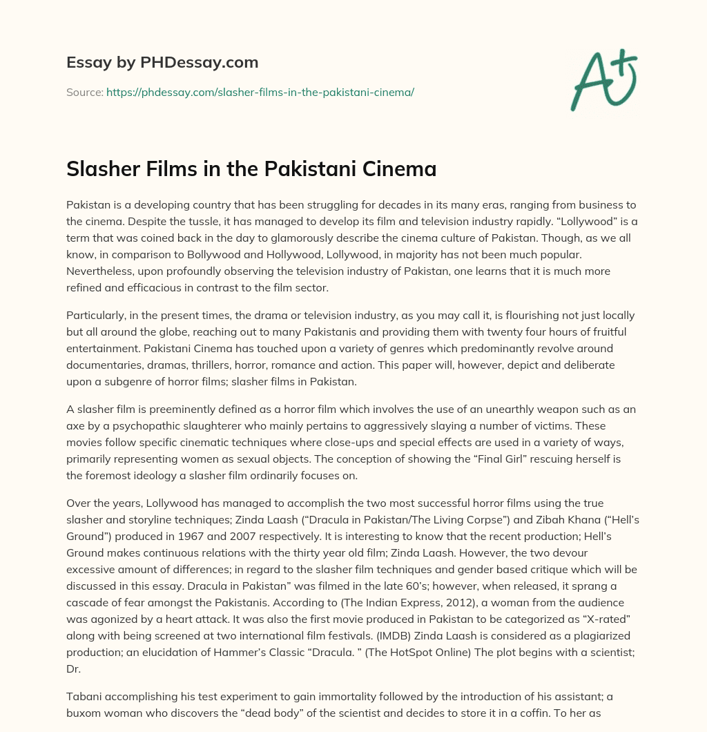Slasher Films in the Pakistani Cinema essay