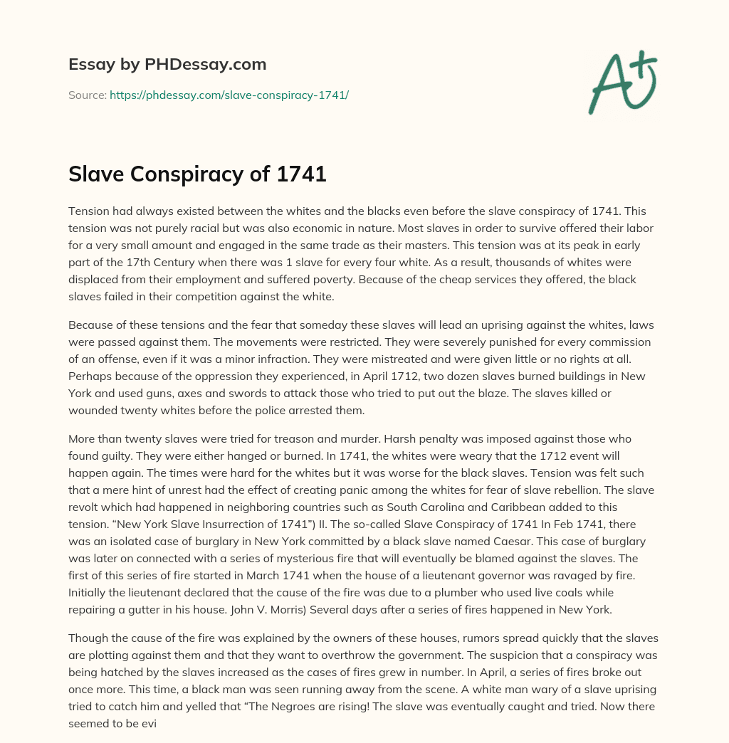 Slave Conspiracy of 1741 essay