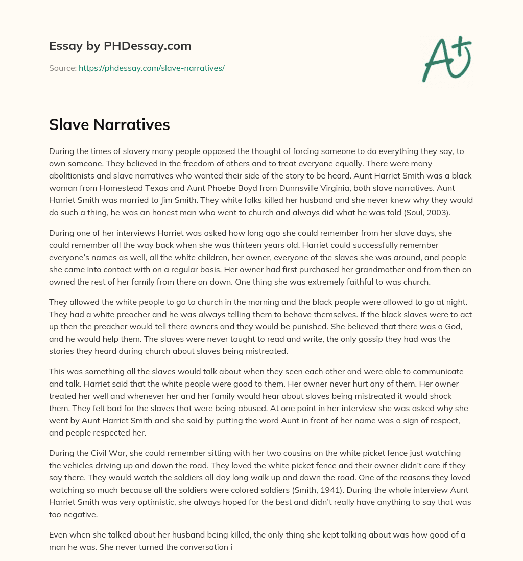 Slave Narratives essay
