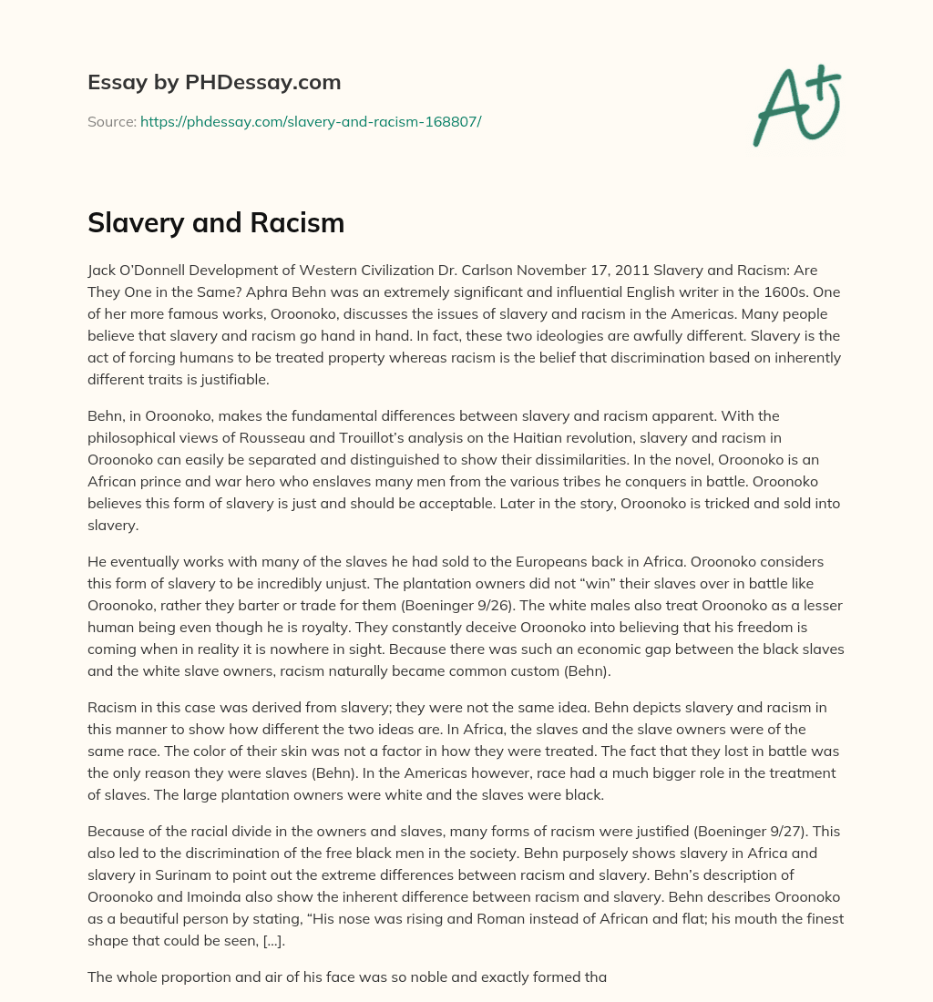 Slavery and Racism essay