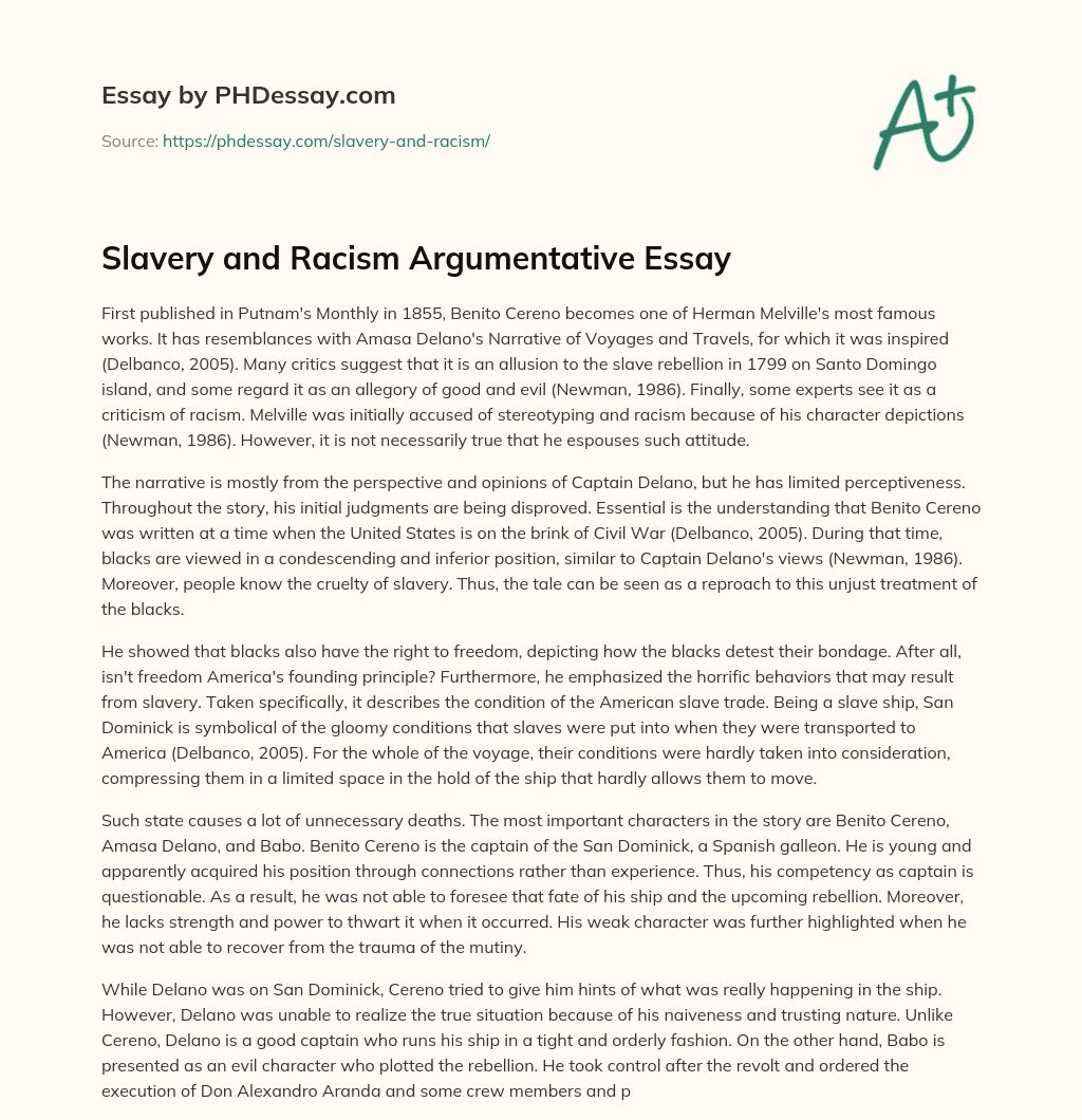 Slavery and Racism Argumentative Essay essay