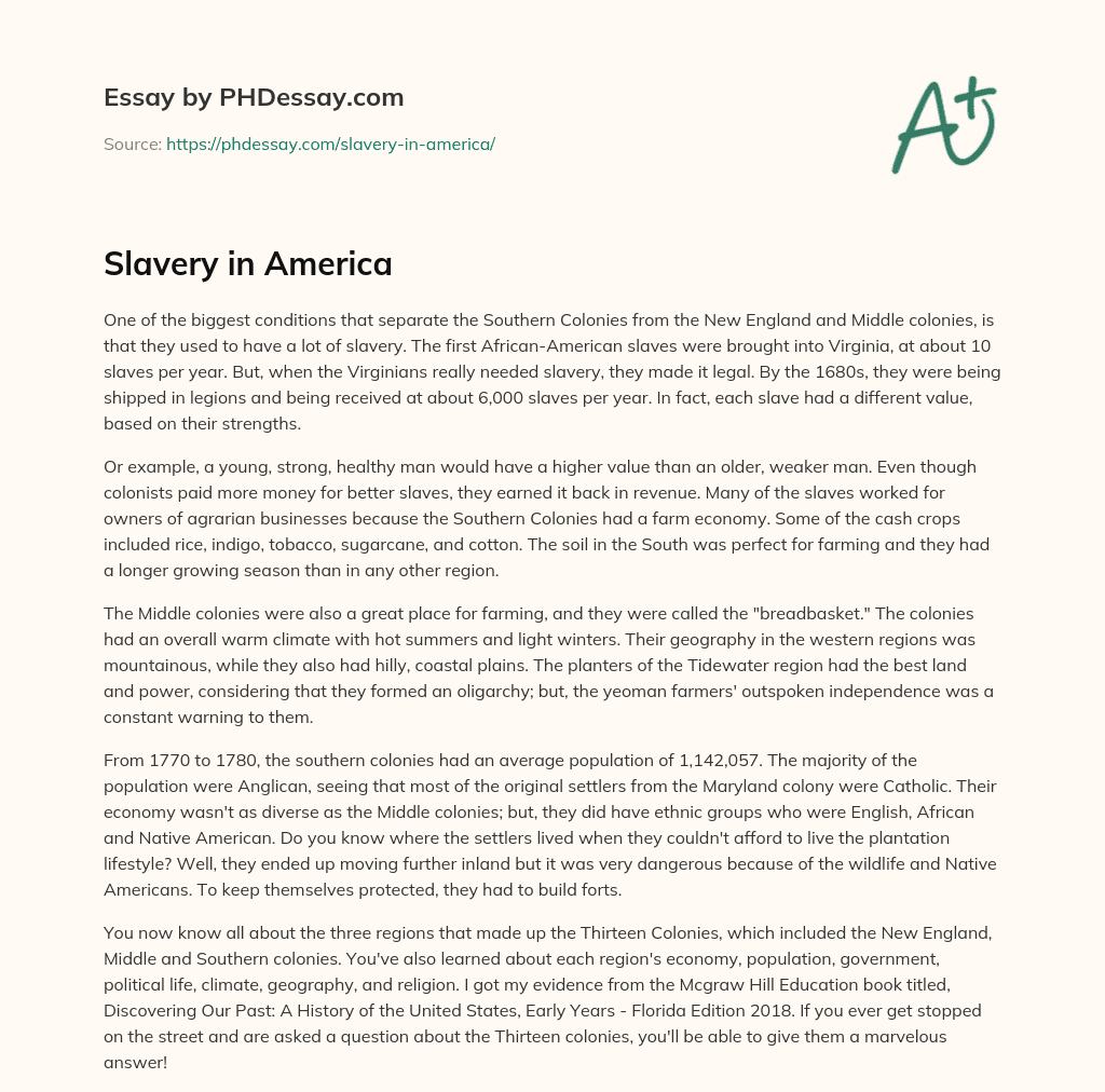 Slavery in America essay