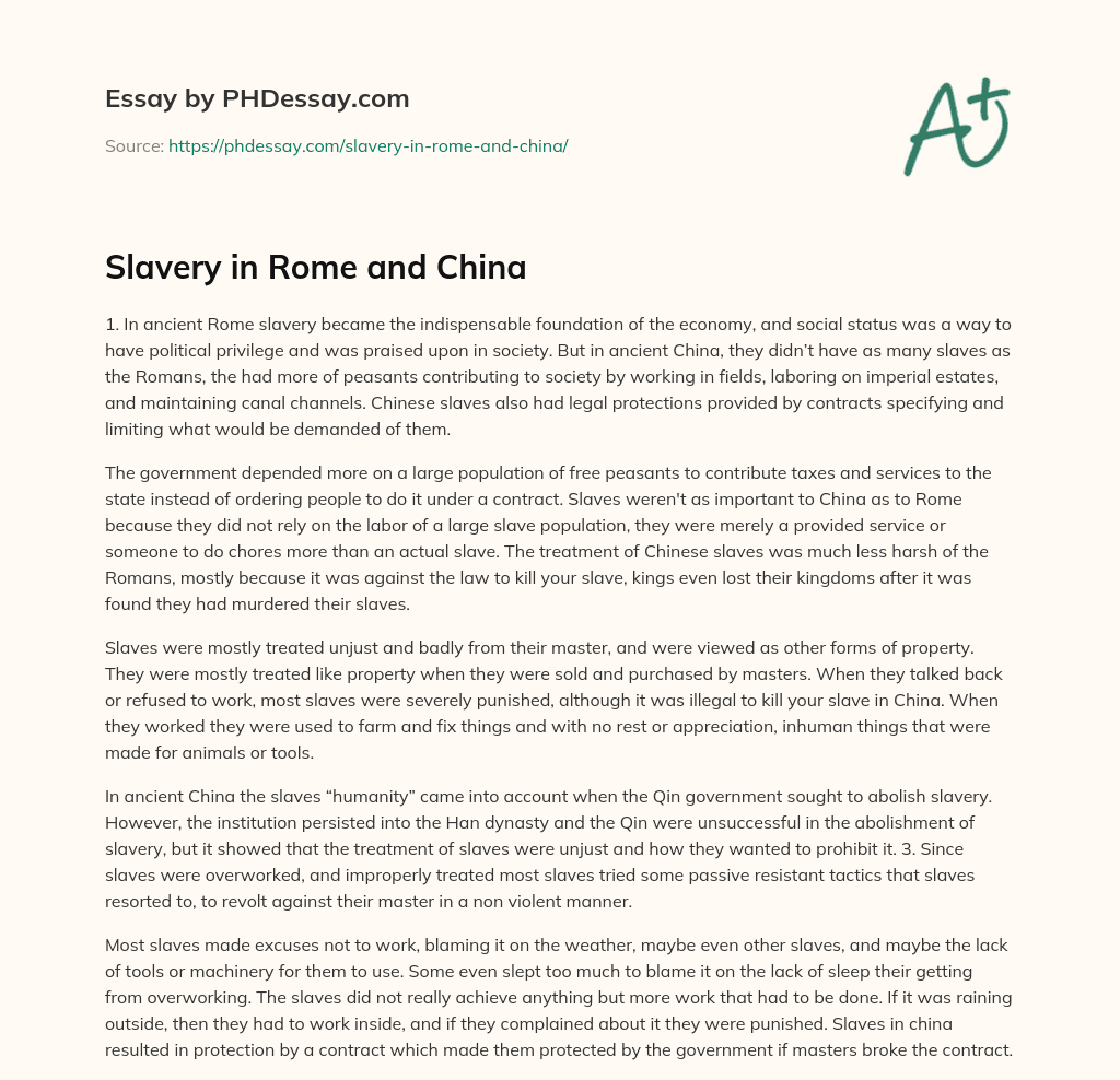 Slavery in Rome and China essay