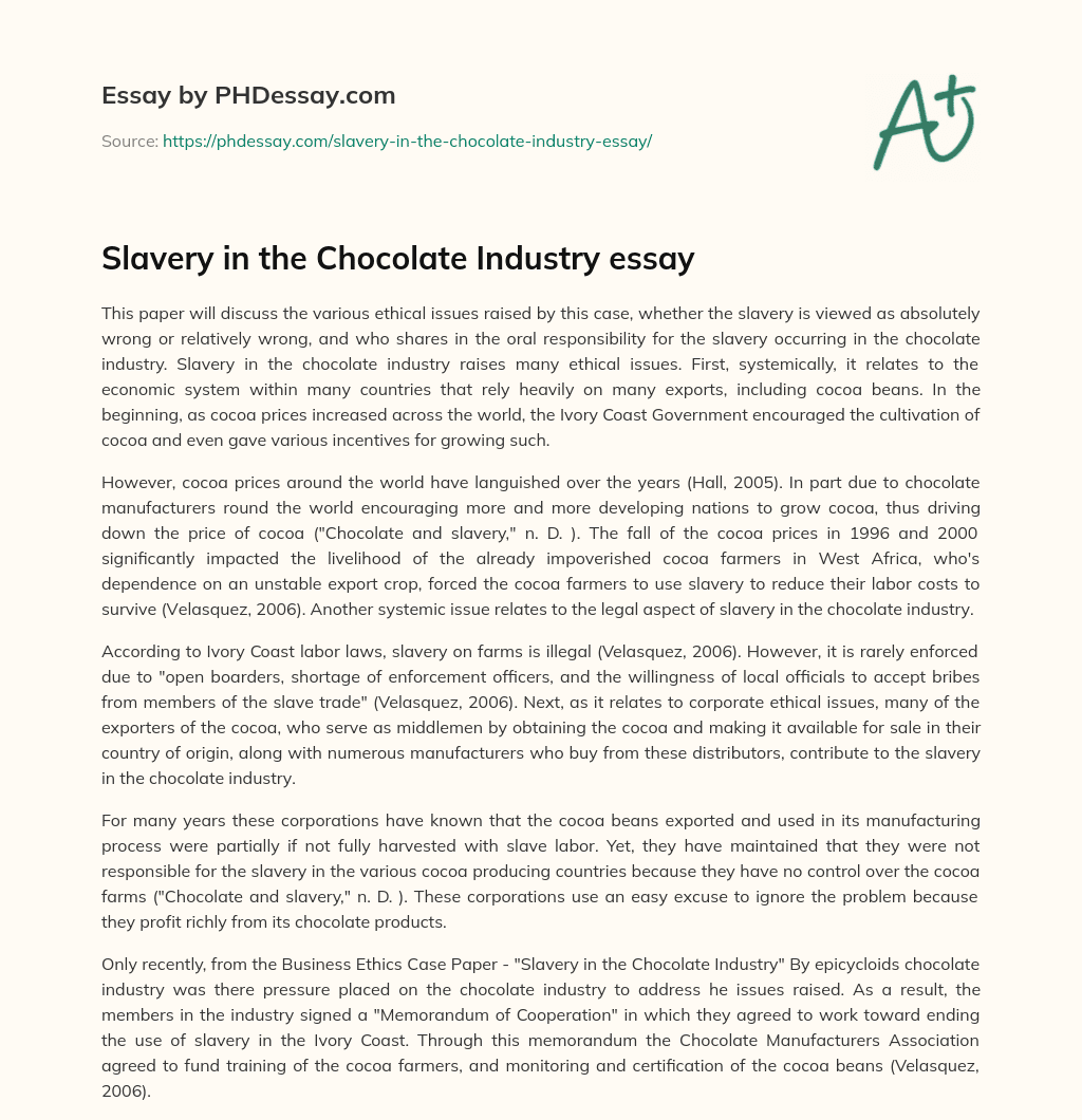 Slavery in the Chocolate Industry essay essay