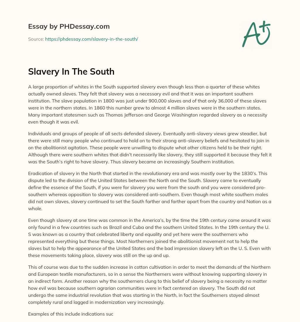 Slavery In The South essay