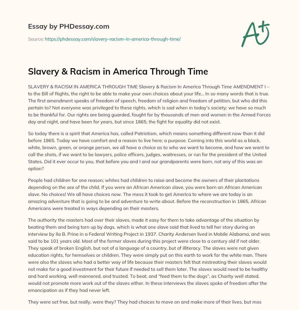 Slavery & Racism in America Through Time essay