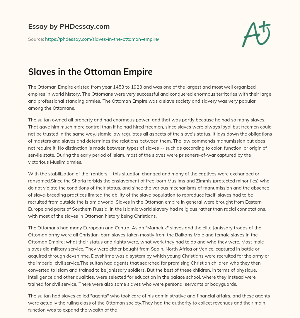 Slaves in the Ottoman Empire essay