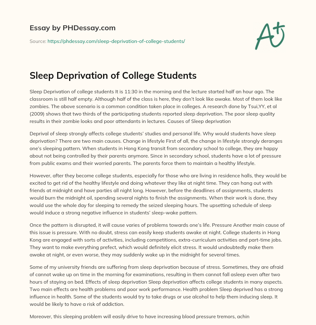 Sleep Deprivation of College Students essay