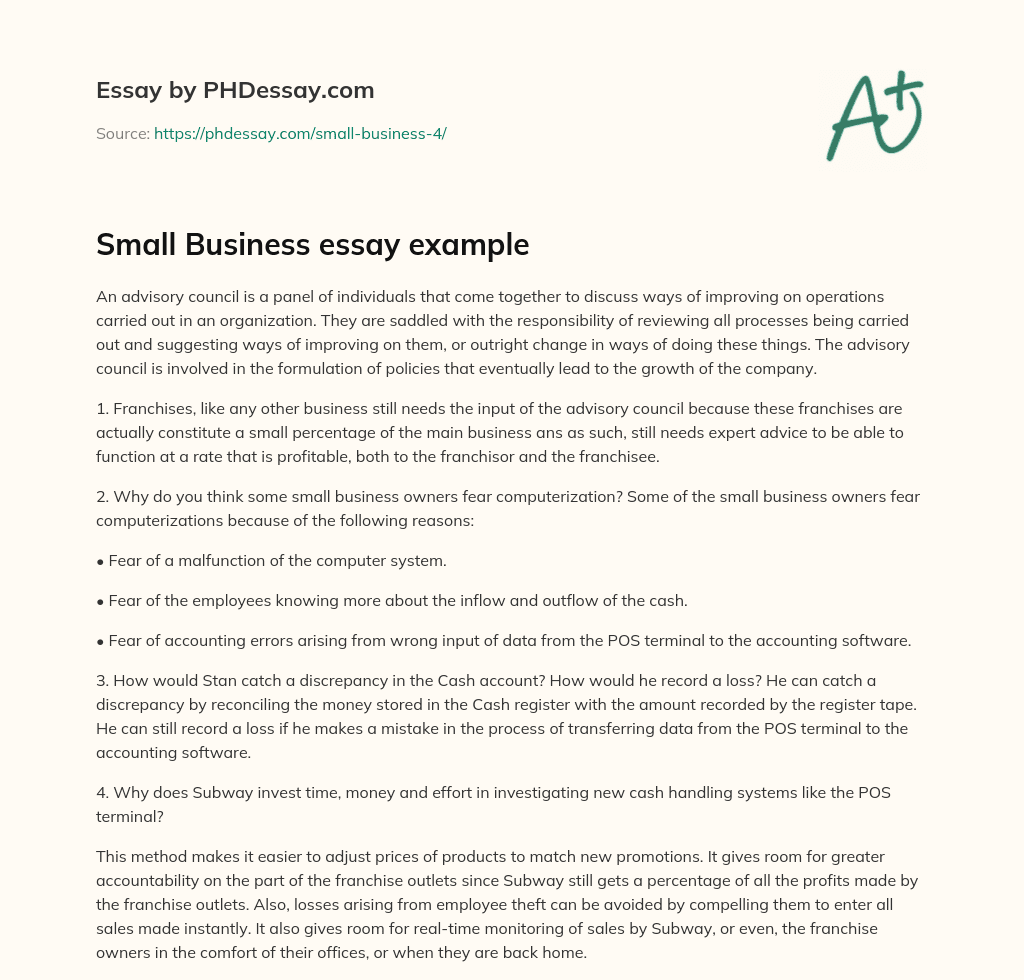 Small Business essay example essay