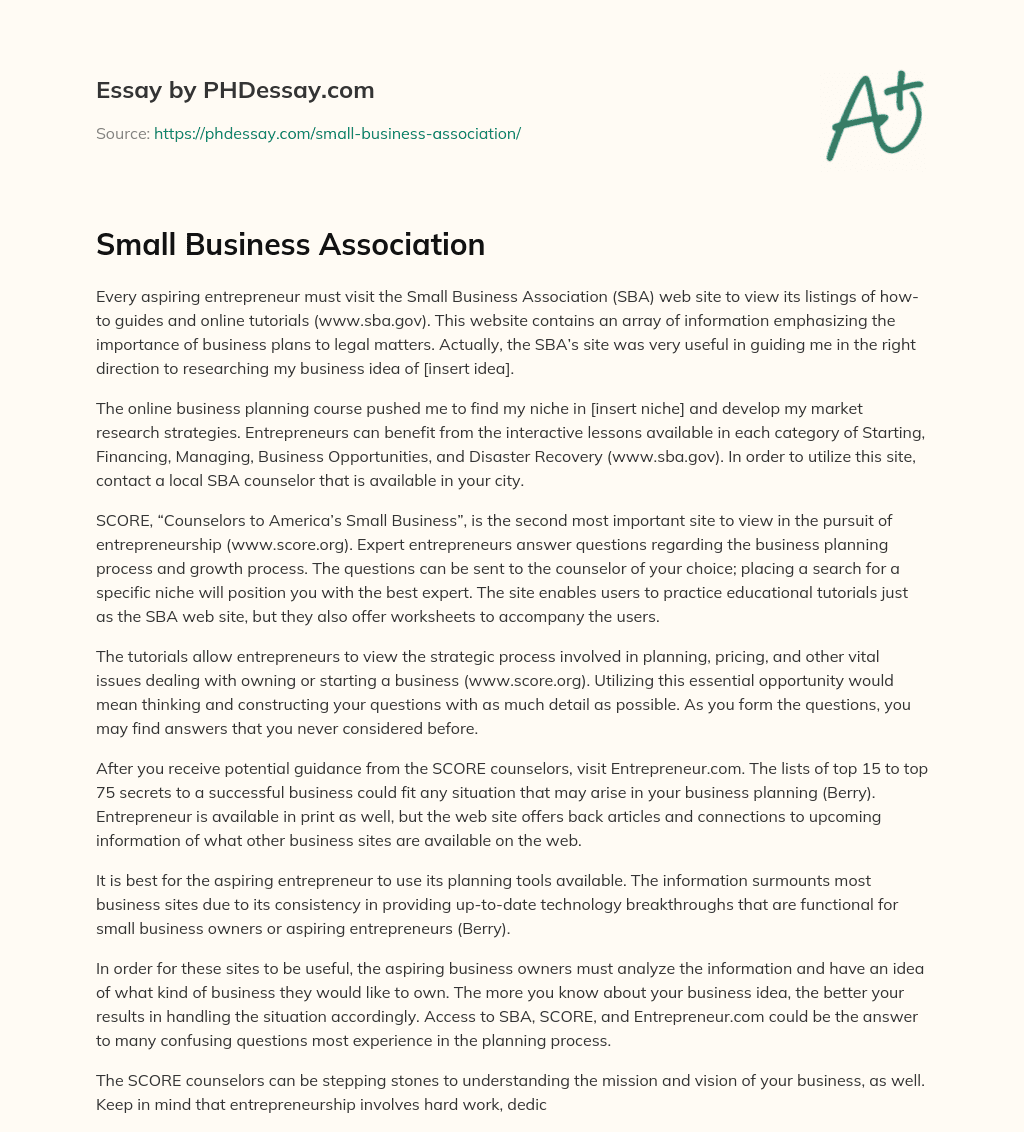 Small Business Association essay