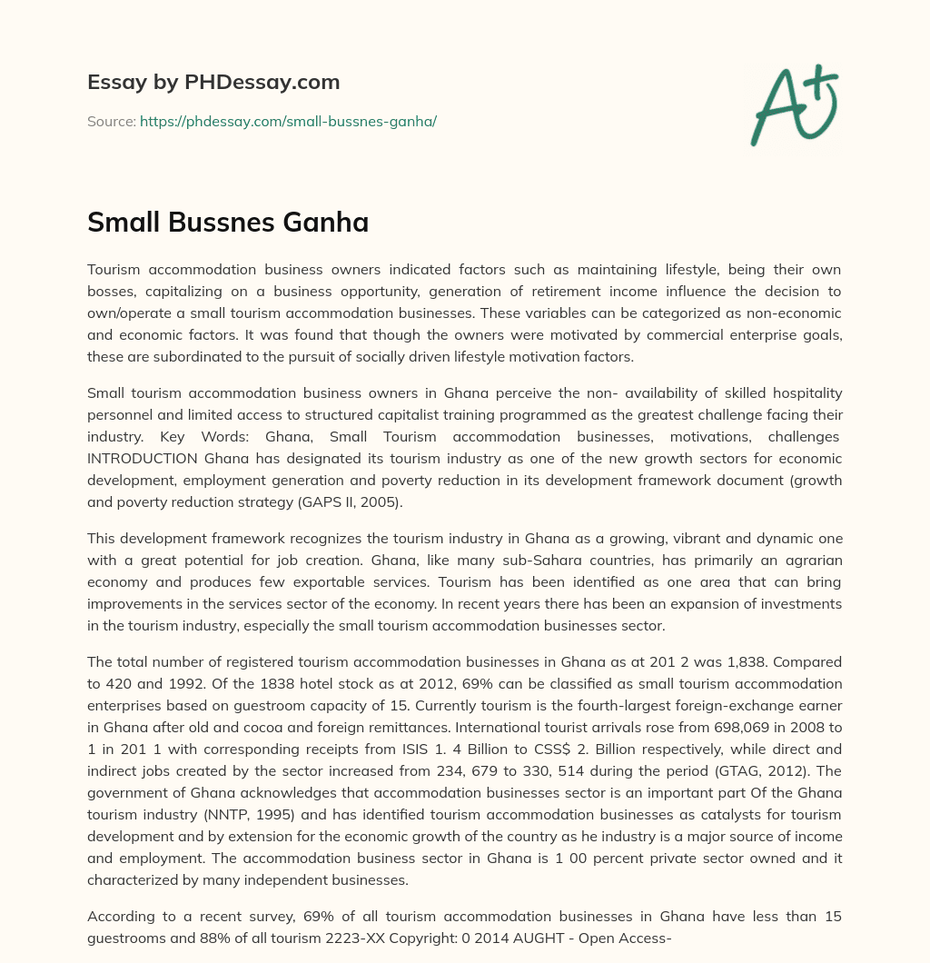 Small Bussnes Ganha essay