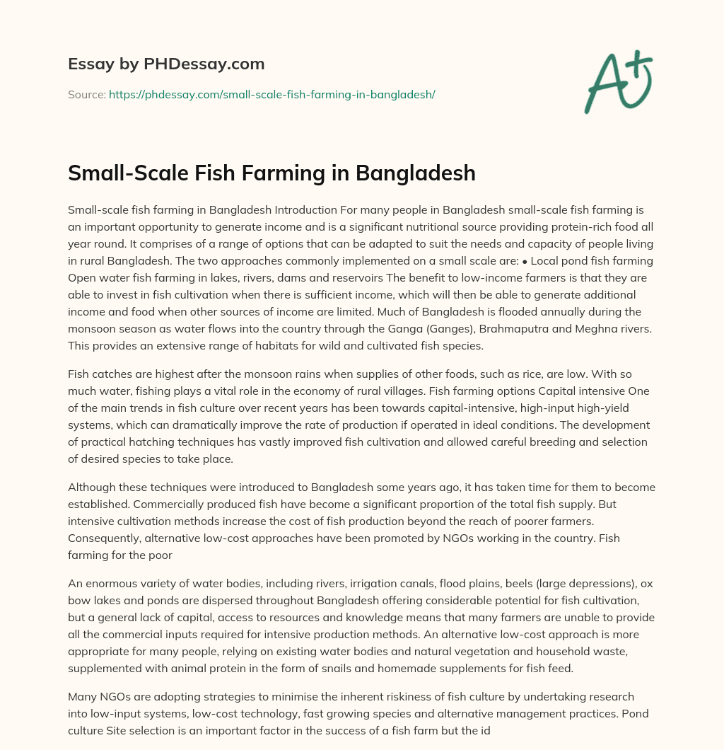 Small-Scale Fish Farming in Bangladesh essay