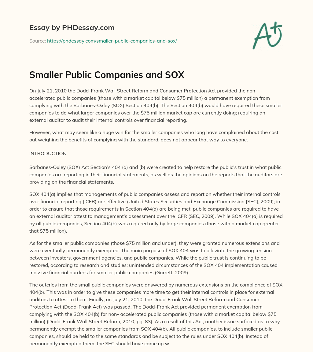 Smaller Public Companies and SOX essay