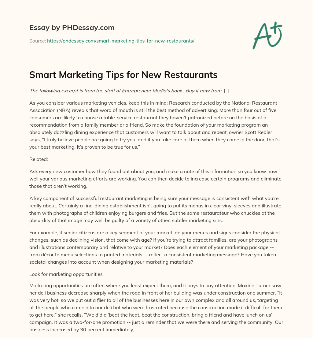 Smart Marketing Tips for New Restaurants essay