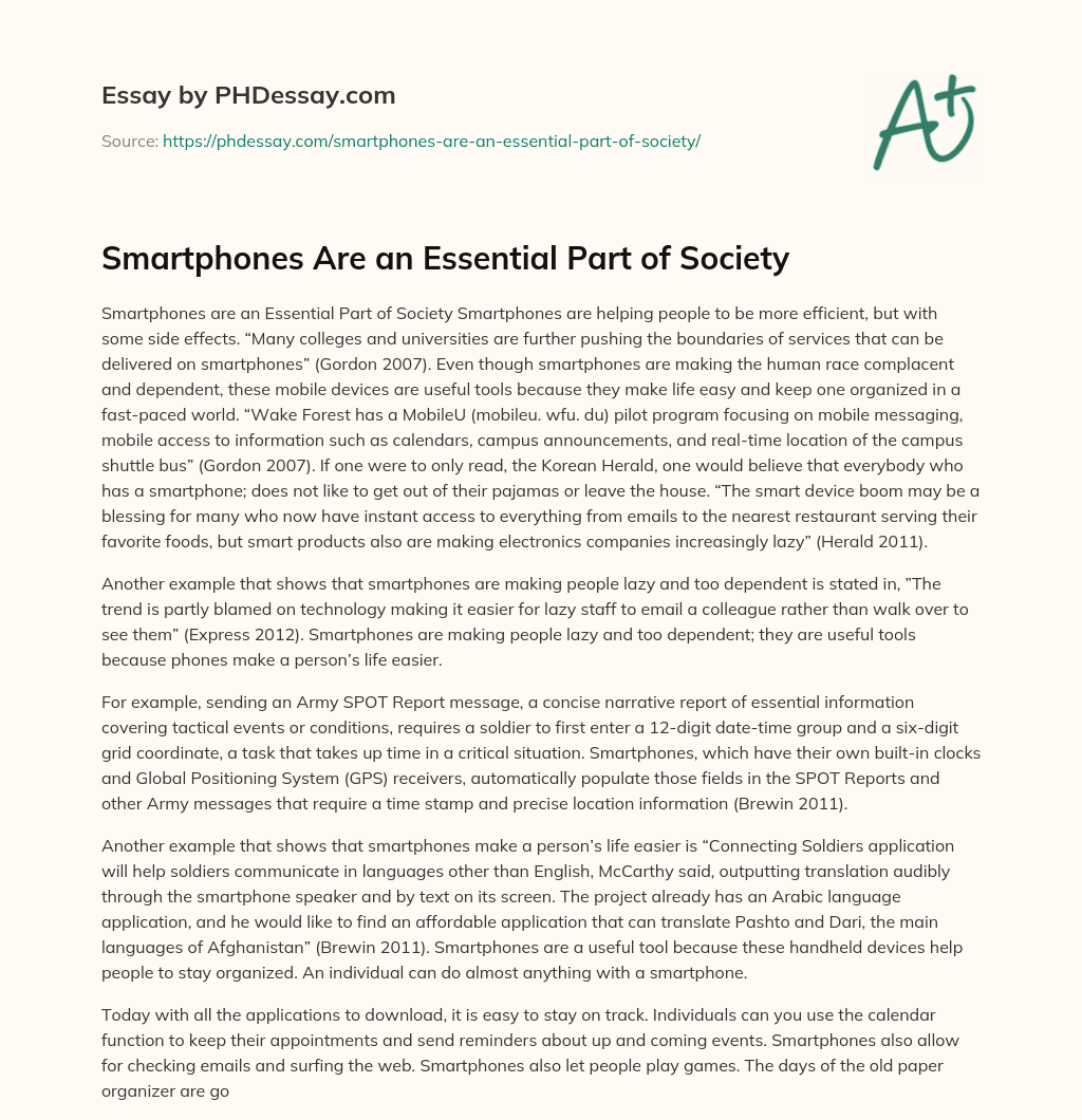 Smartphones Are an Essential Part of Society essay