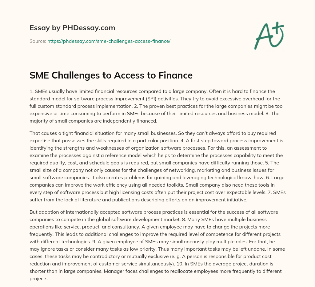 SME Challenges to Access to Finance essay