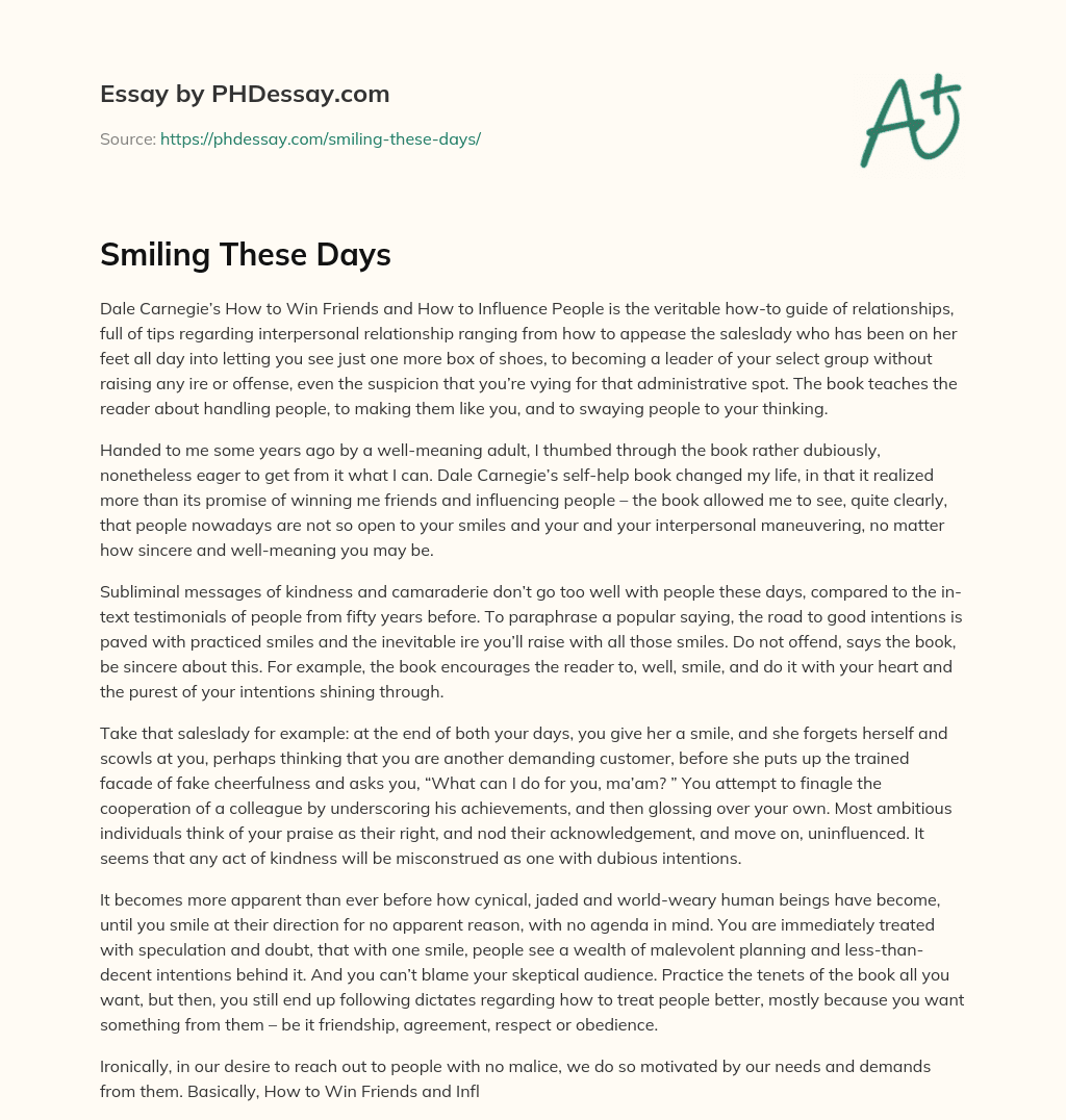 Smiling These Days essay