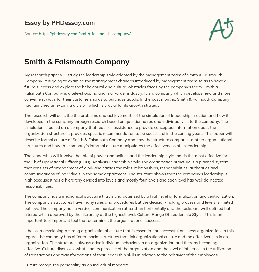 Smith & Falsmouth Company essay
