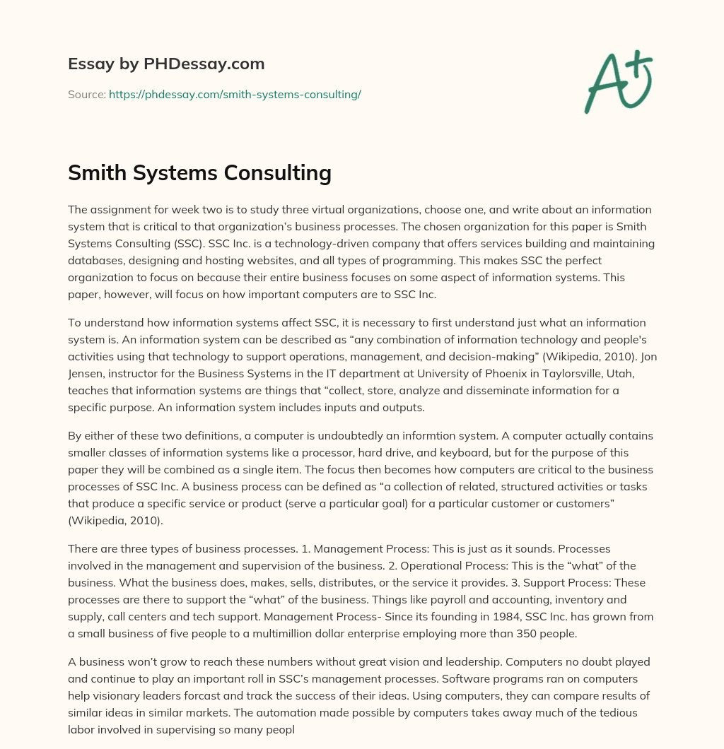 Smith Systems Consulting essay