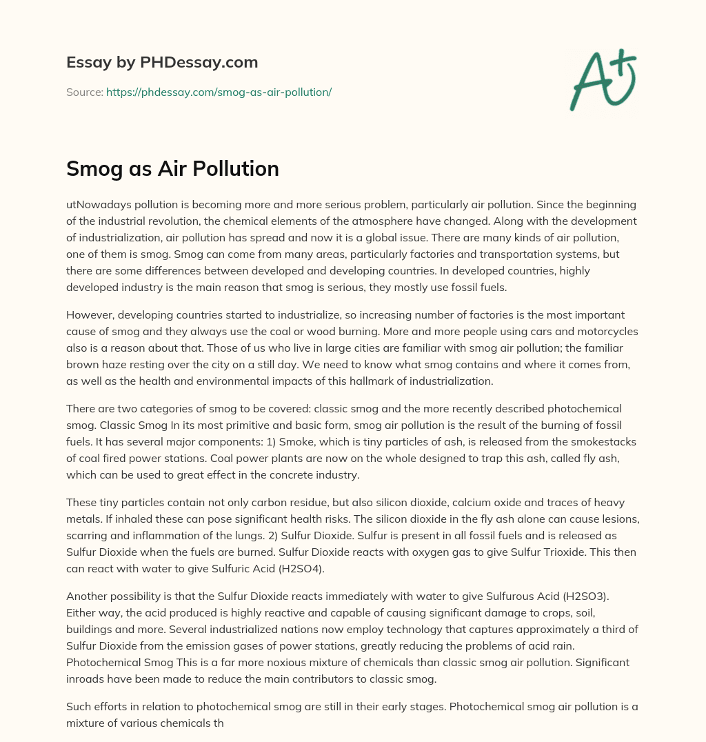 Smog as Air Pollution essay