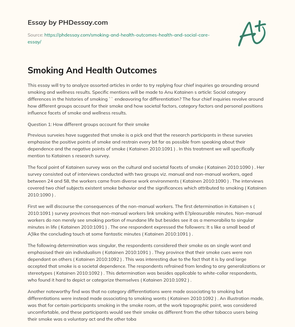 Smoking And Health Outcomes essay