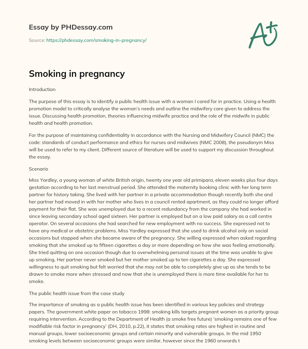Smoking in pregnancy essay