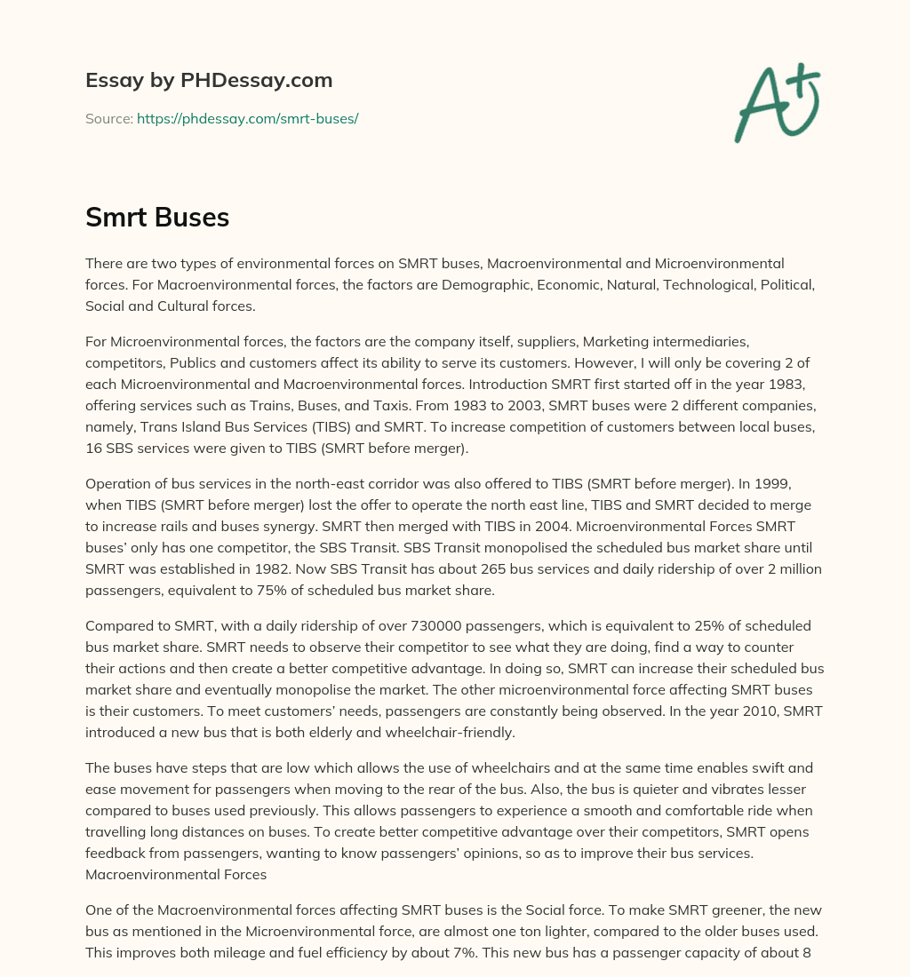 Environmental Forces Affecting SMRT Buses: Macro and Micro Factors essay
