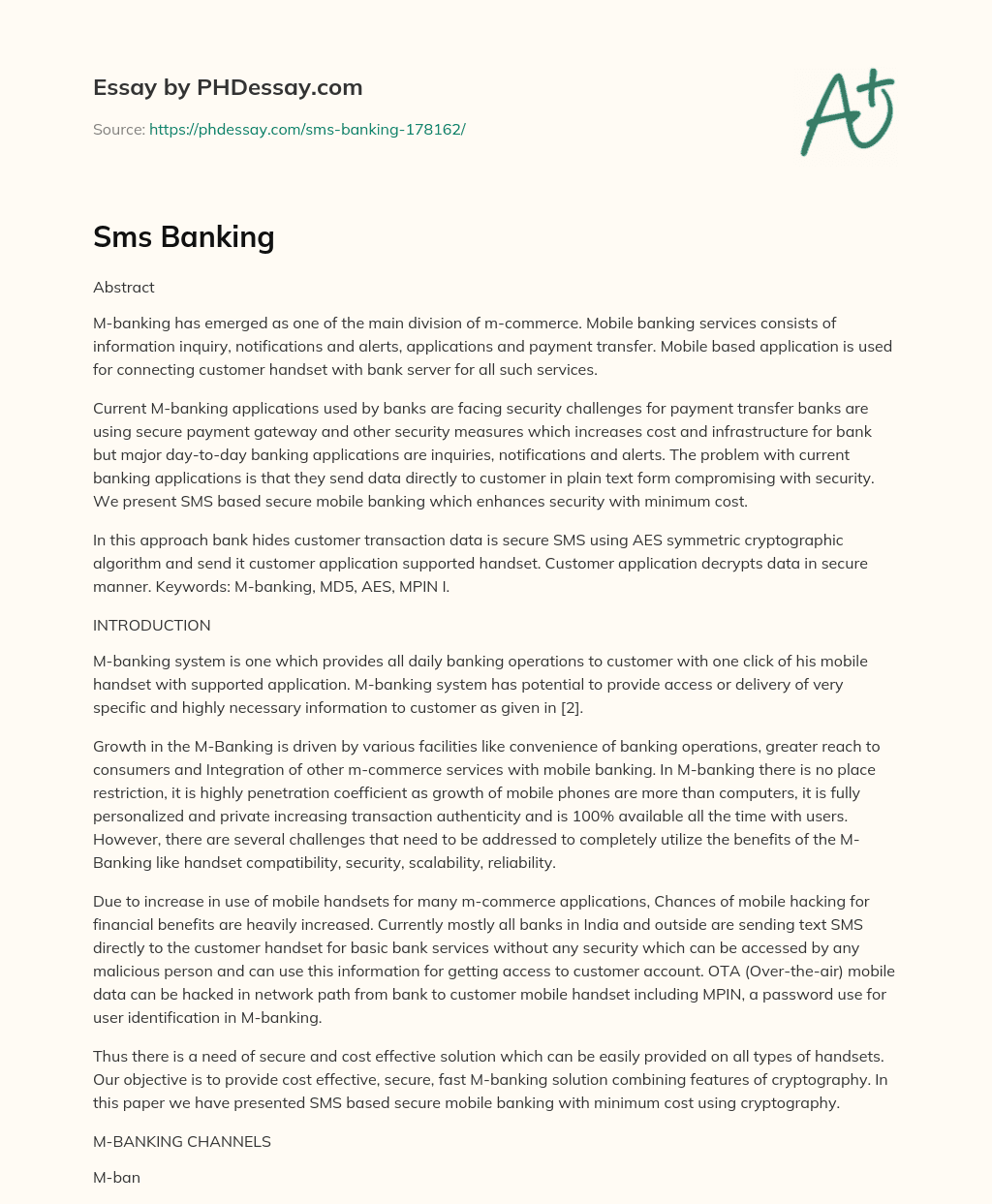 SMS-Based Secure Mobile Banking for Enhanced Security essay
