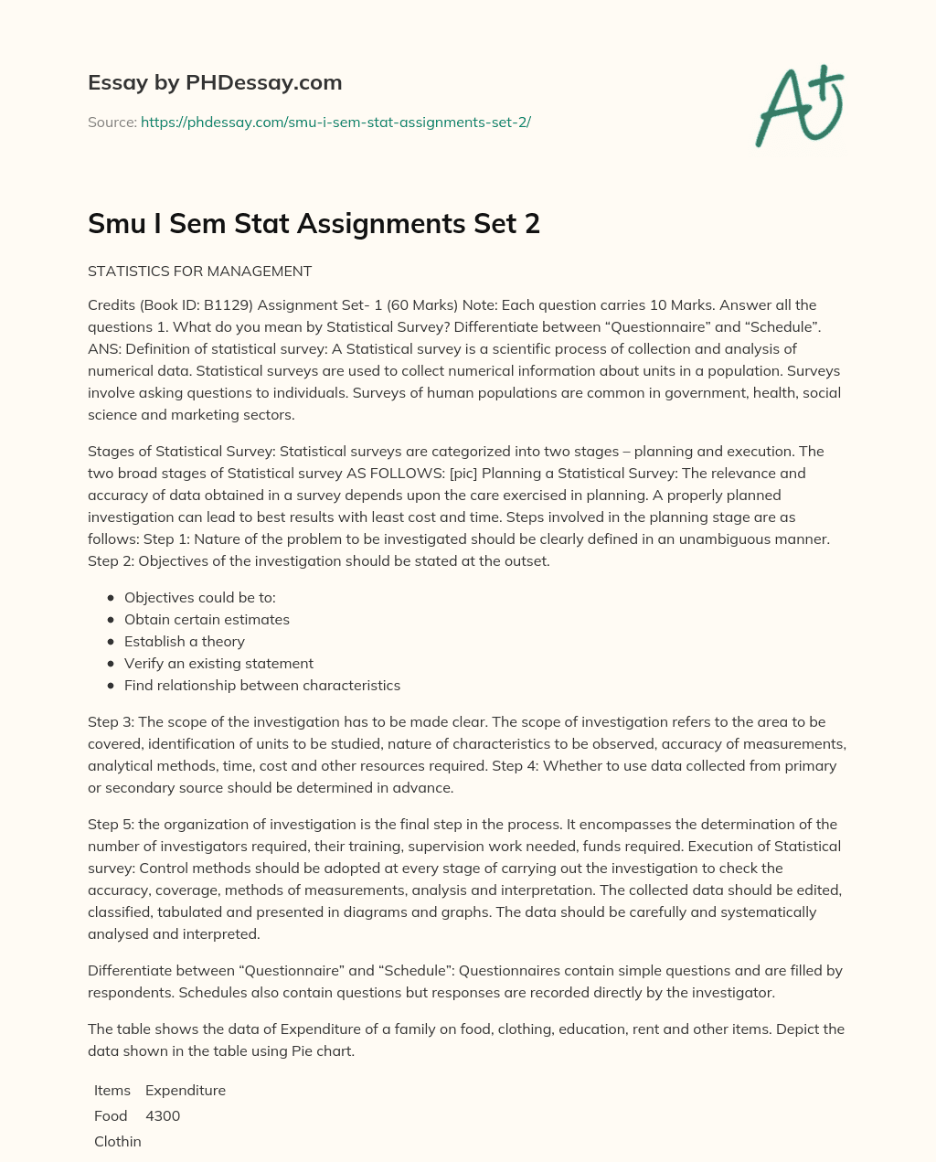 Smu I Sem Stat Assignments Set 2 essay