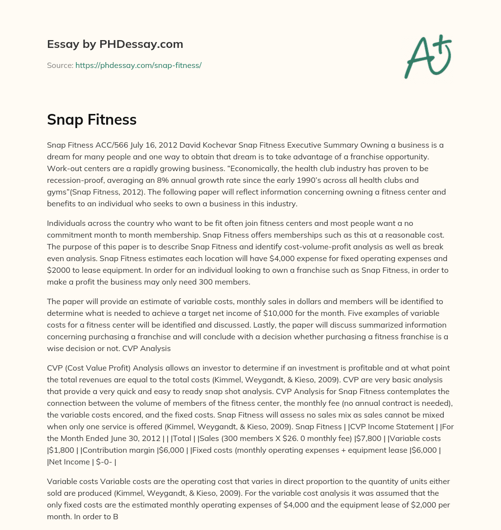 Snap Fitness essay