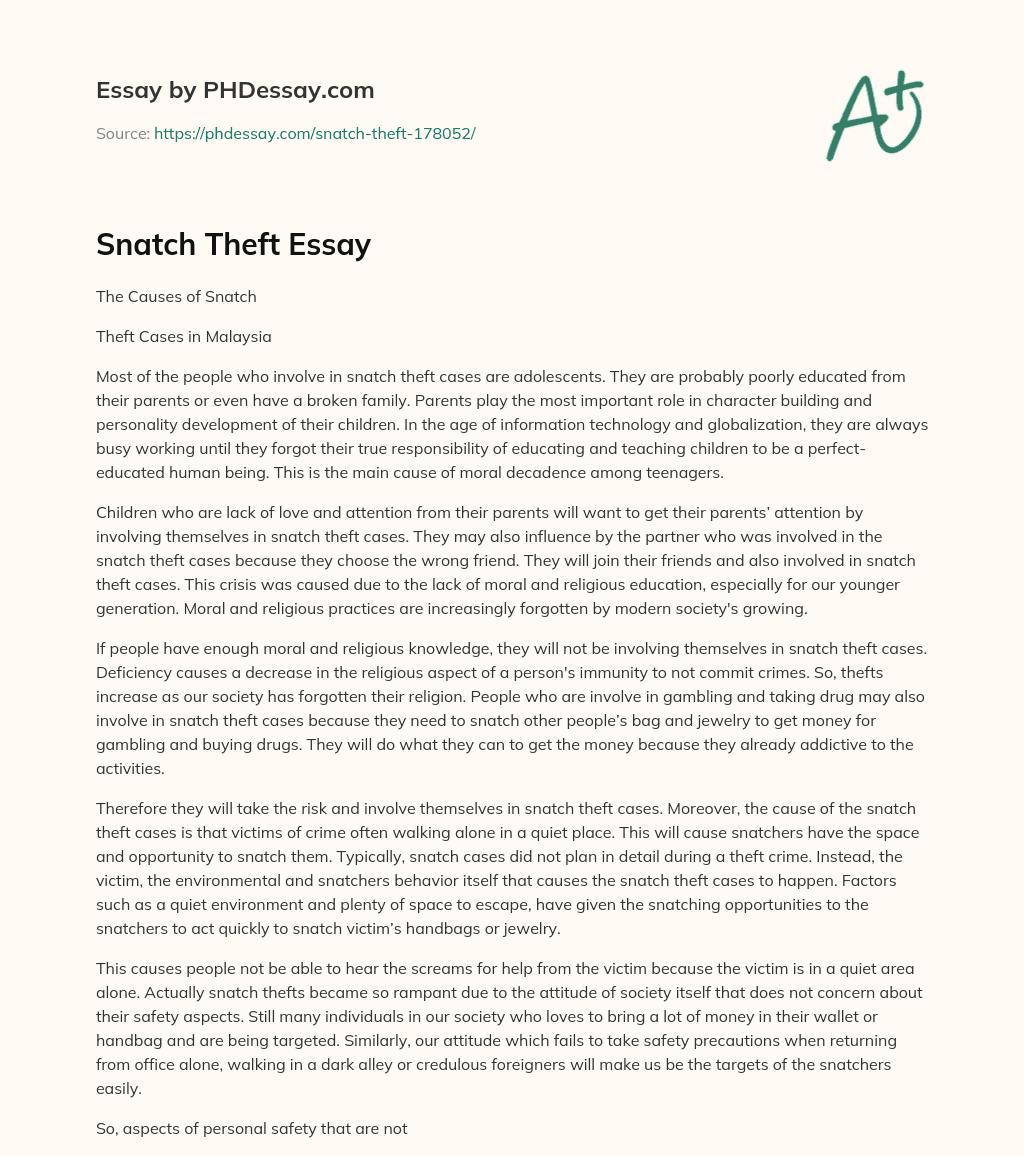 Snatch Theft Essay essay
