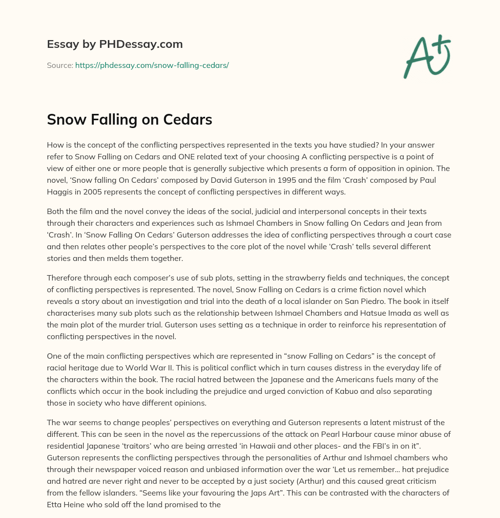 Snow Falling on Cedars essay