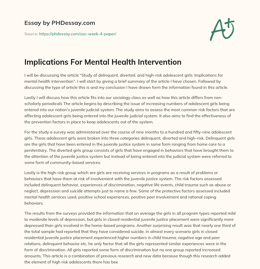 Implications For Mental Health Intervention essay