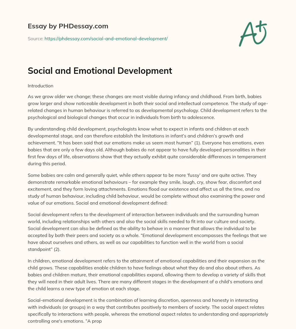 Social and Emotional Development essay