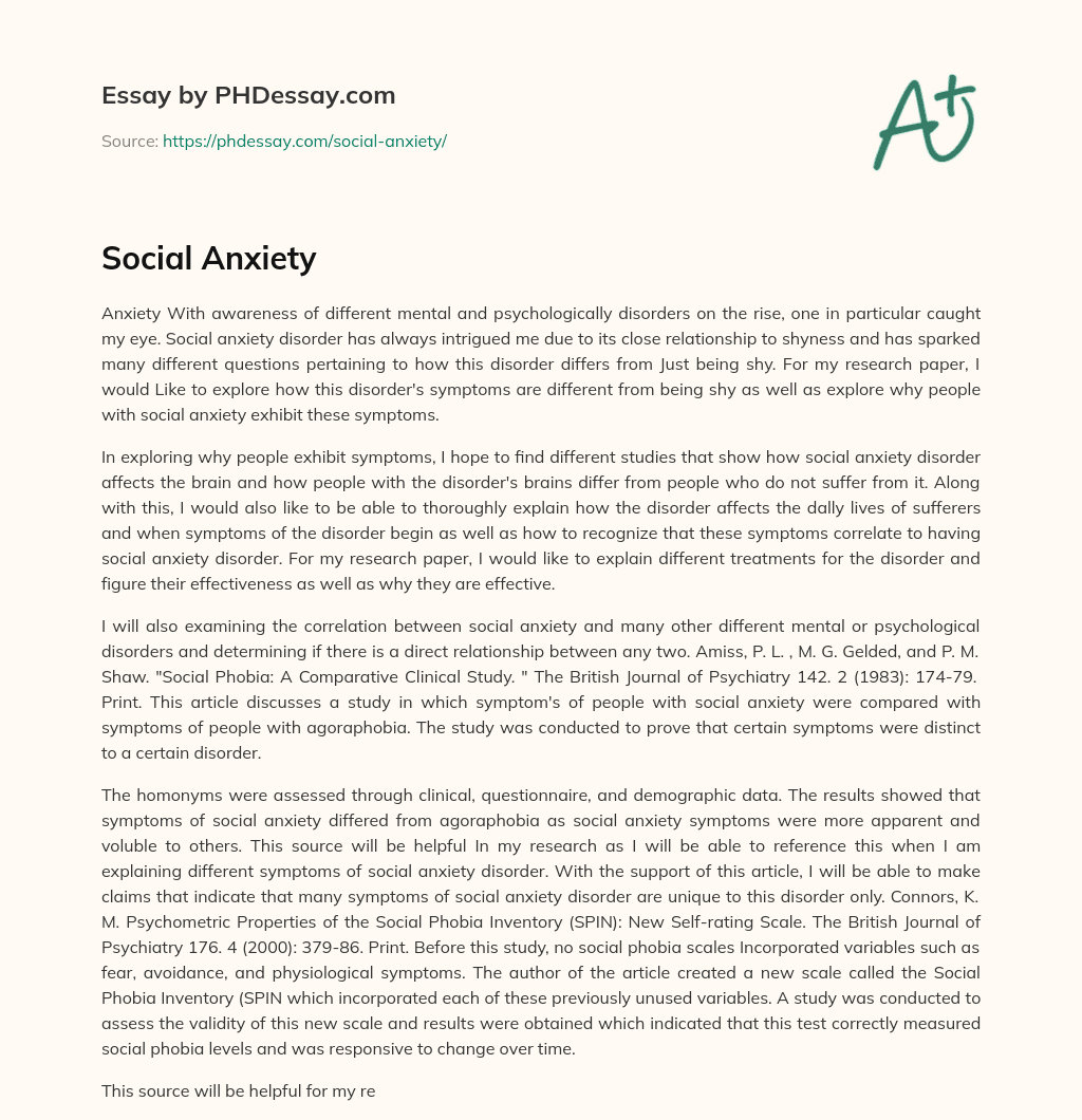 Social Anxiety essay