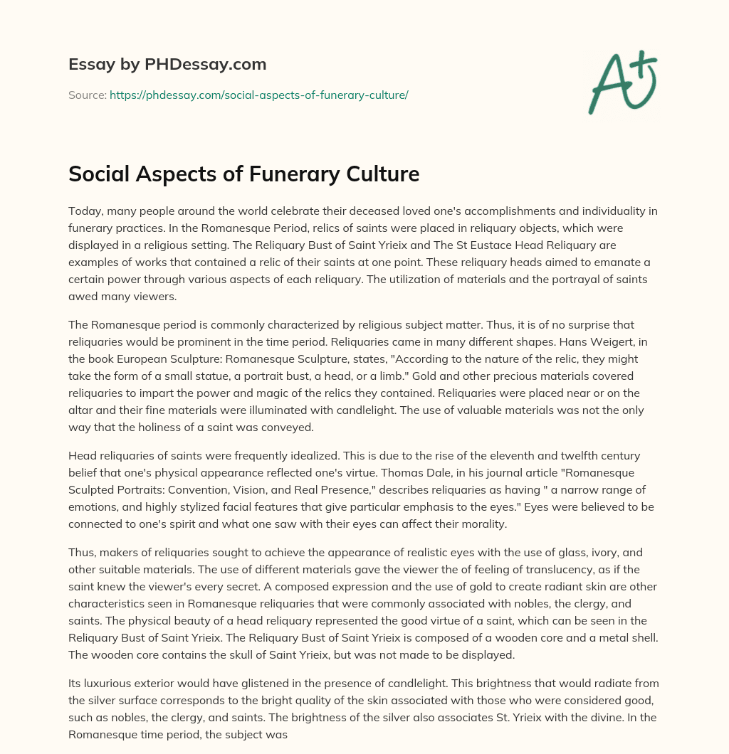 Social Aspects of Funerary Culture essay