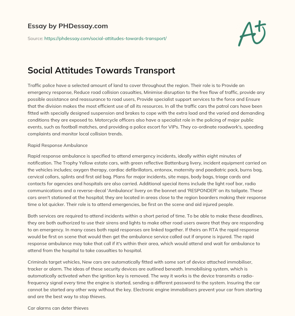 Social Attitudes Towards Transport essay