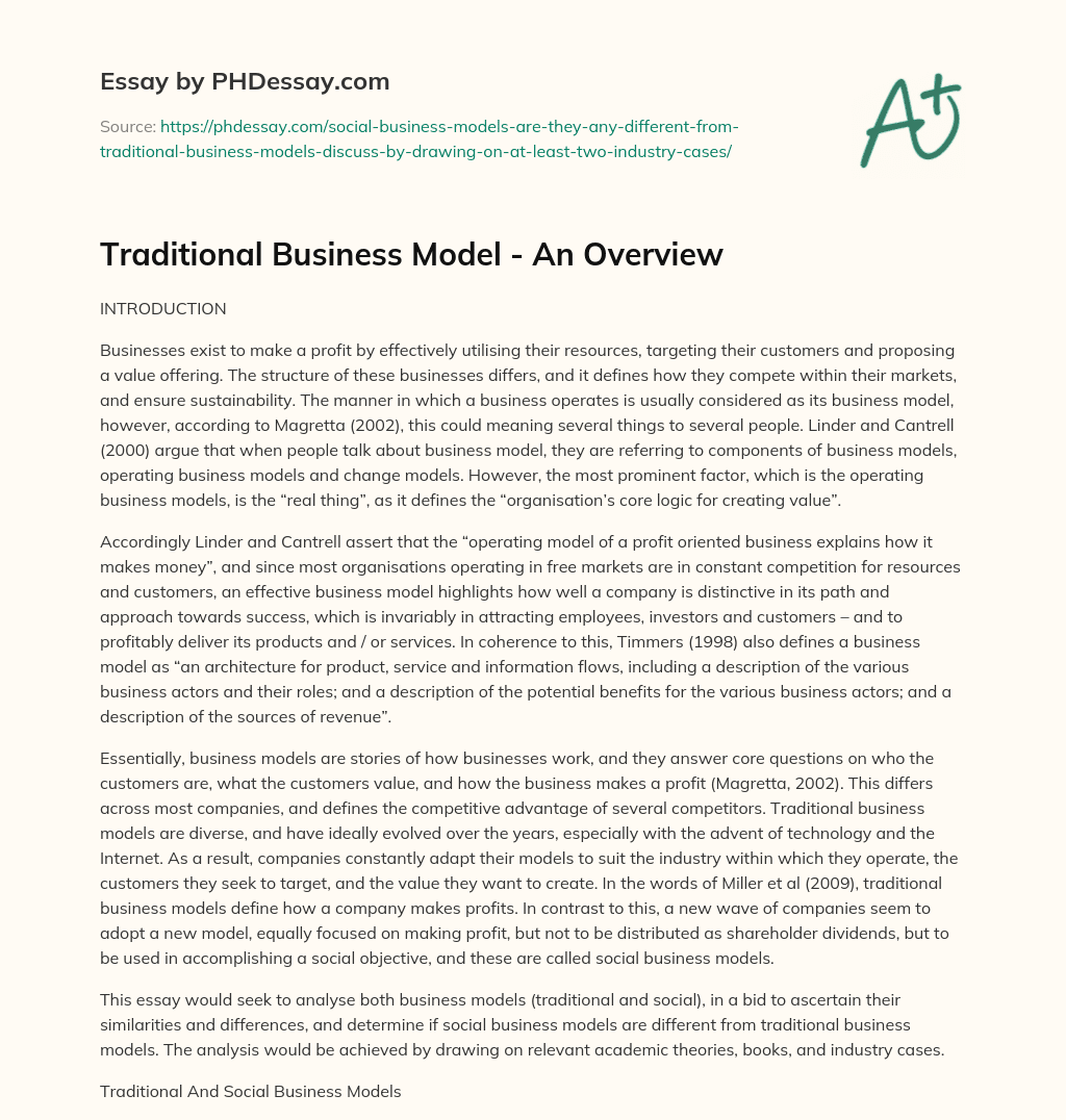 Traditional Business Model – An Overview essay