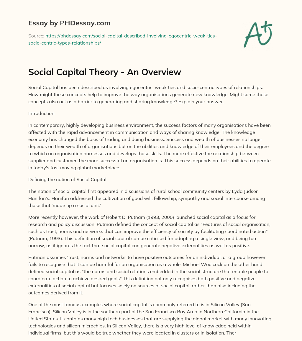 Social Capital Theory – An Overview essay