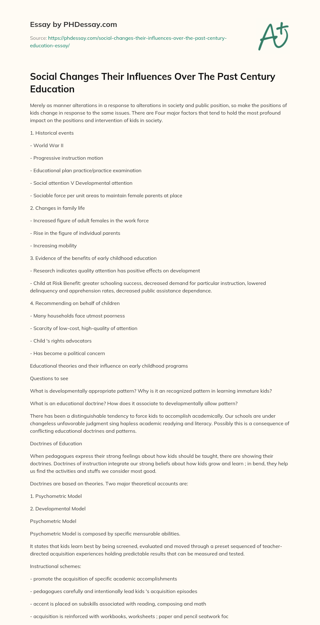 Social Changes Their Influences Over The Past Century Education essay