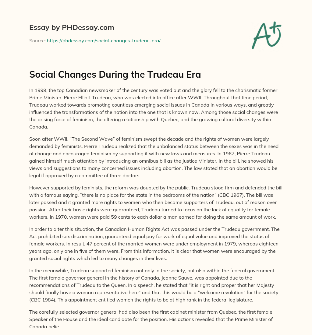 Social Changes During the Trudeau Era essay