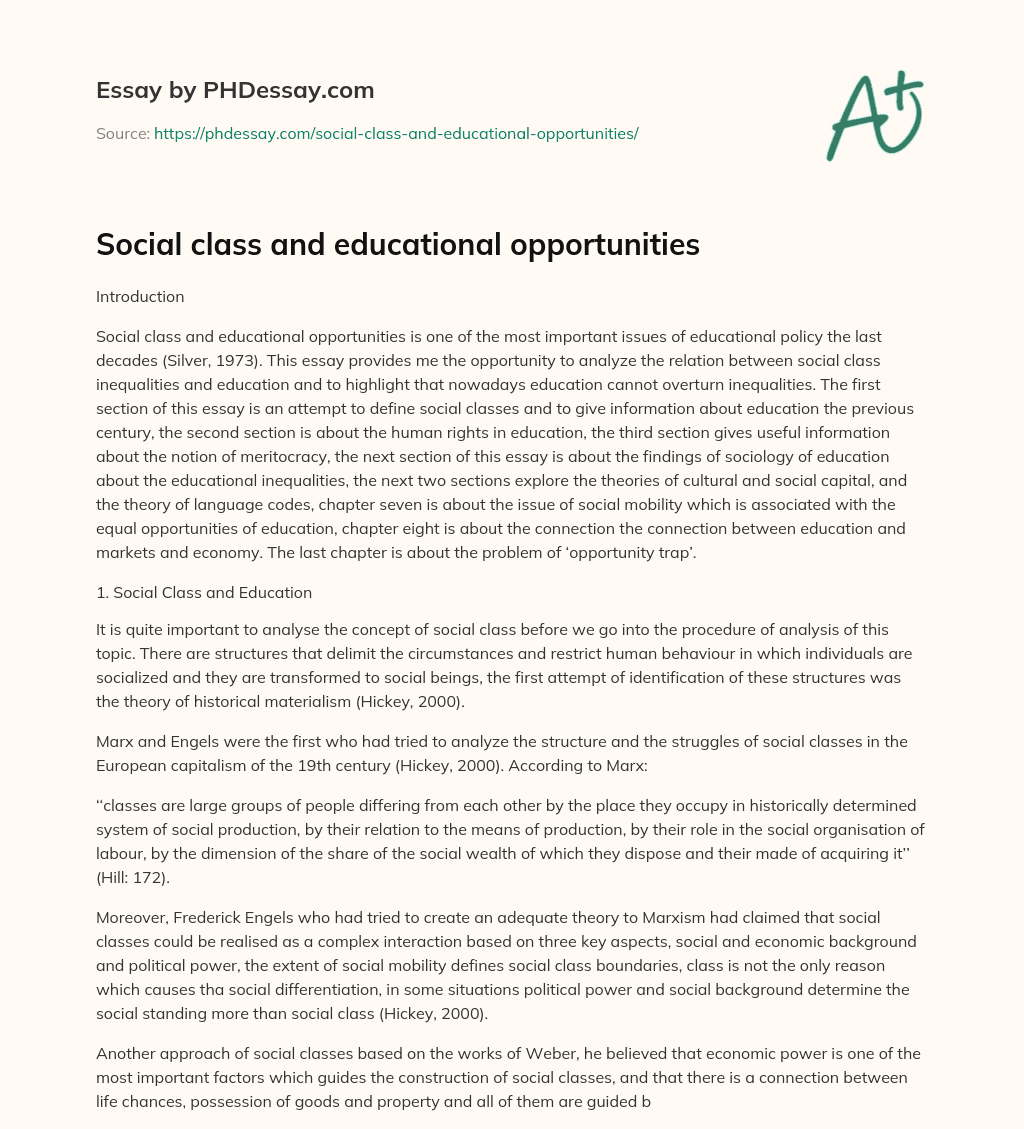Social class and educational opportunities essay