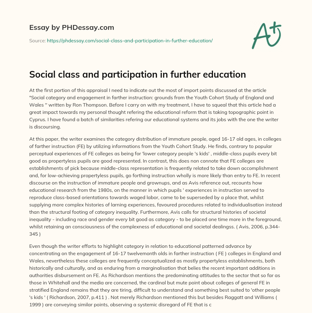 Social class and participation in further education essay