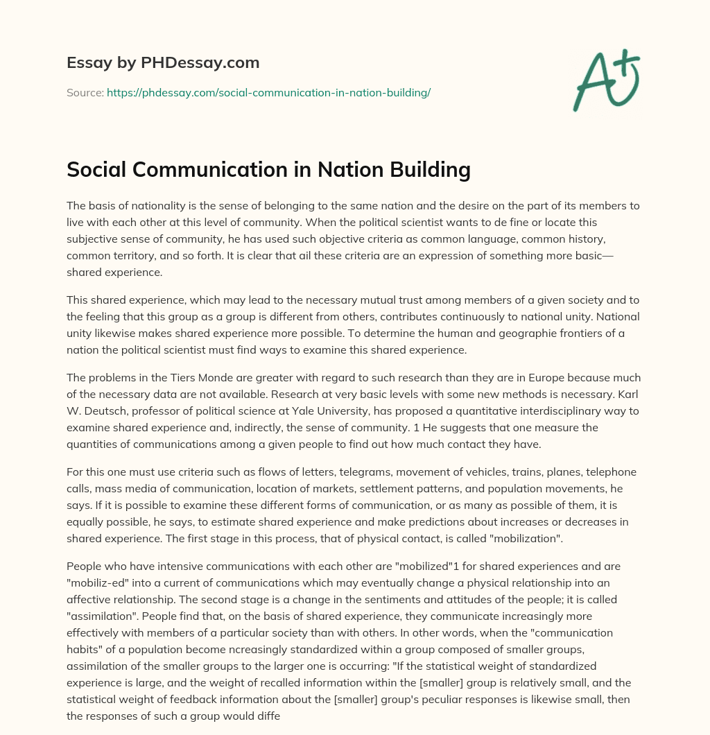 Social Communication in Nation Building essay